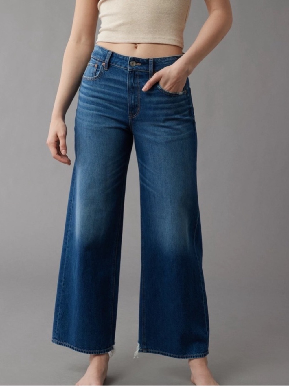 AE Strigid Super High-Waisted Baggy Wide-Leg Ankle Jean Woman 10 Tall Streetwear